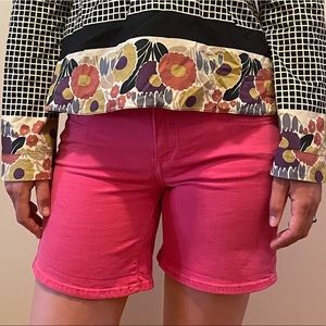 Bright pink Pilcro & the Letterpress stretch jean shorts
